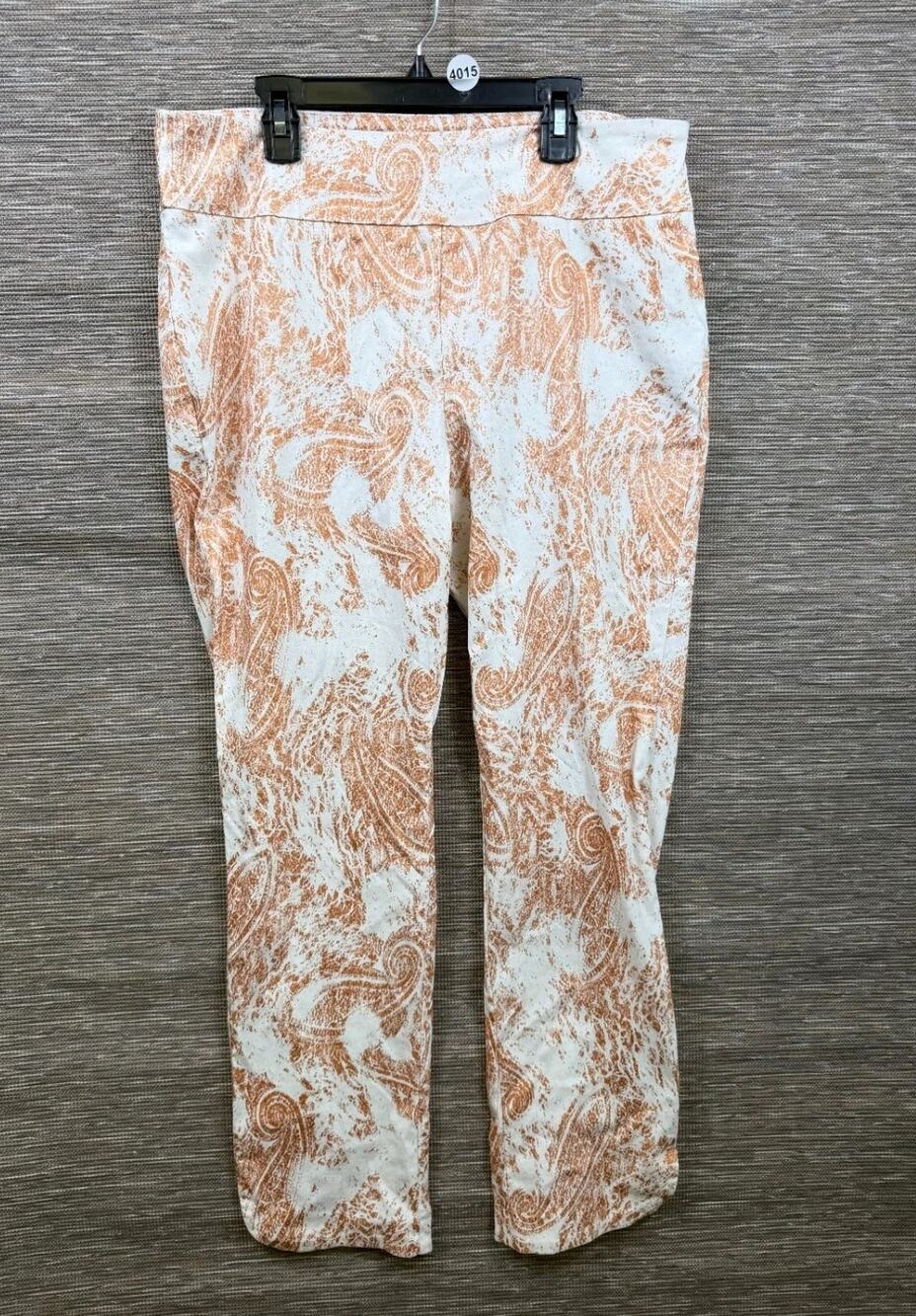 Soft Surroundings Shimmer Paisley Ankle Pants Size L Tummy Control Rose Gold